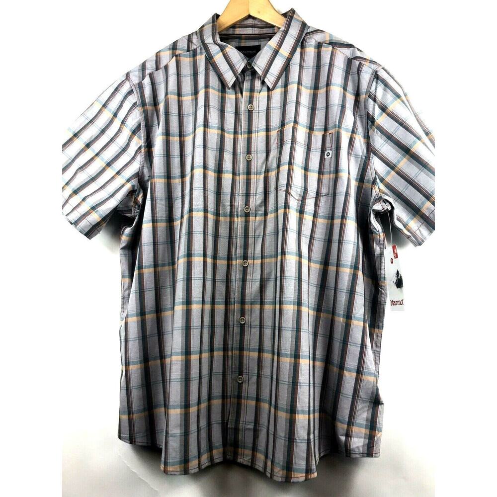 Marmot Barnabe Mens Large Auburn Heather Plaid Short Sleeve Shirt MSRP $60